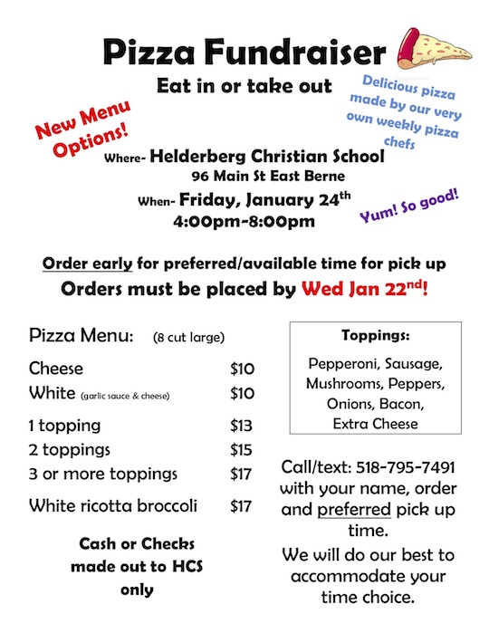 Pizza Fundraiser – January 24th – Helderberg Christian School